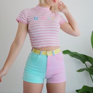 American Apparel Color Block High Waisted Shorts Size 26/27